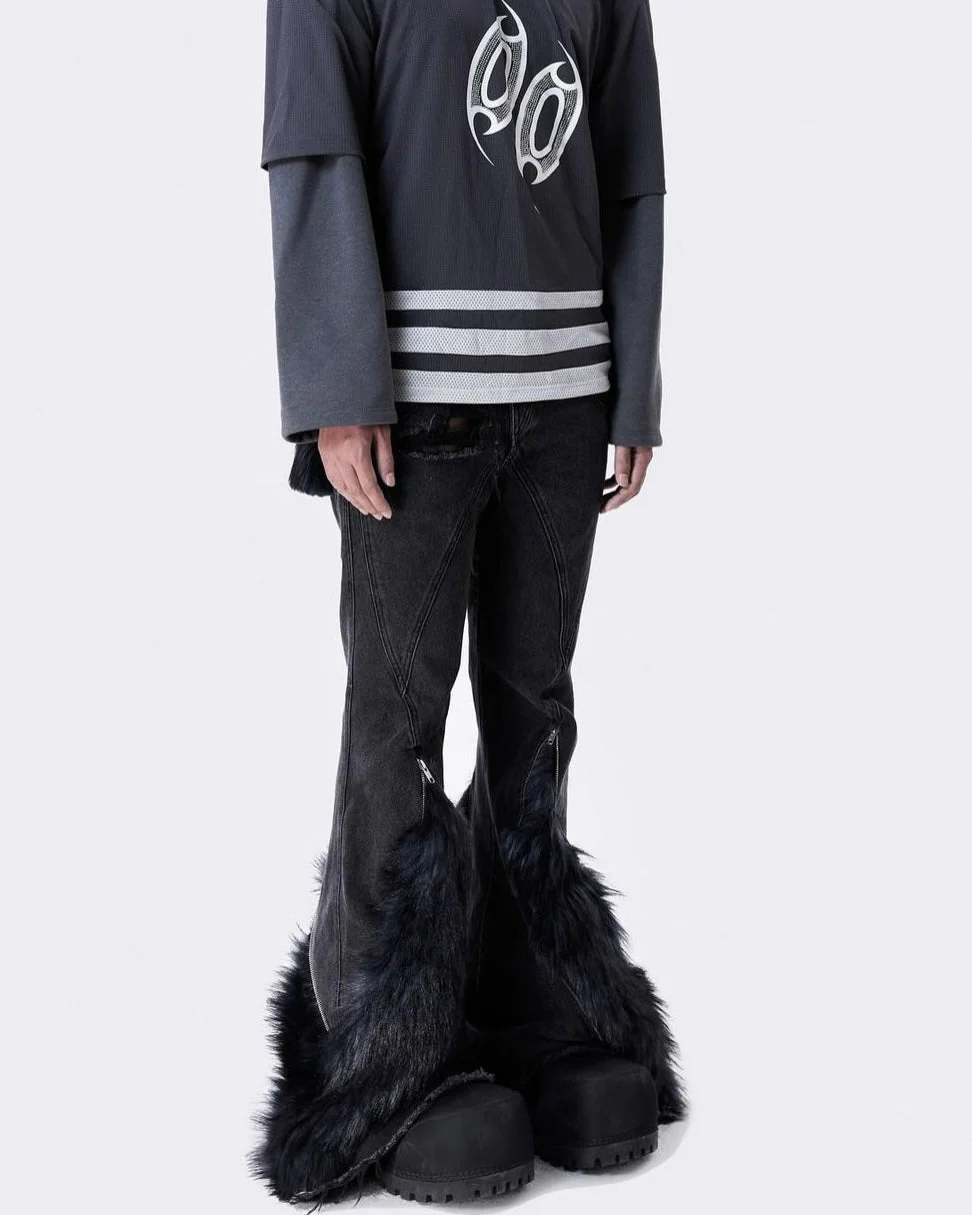 "005 CHAOS DREAM" FUR FLARE JEANS - Image 6