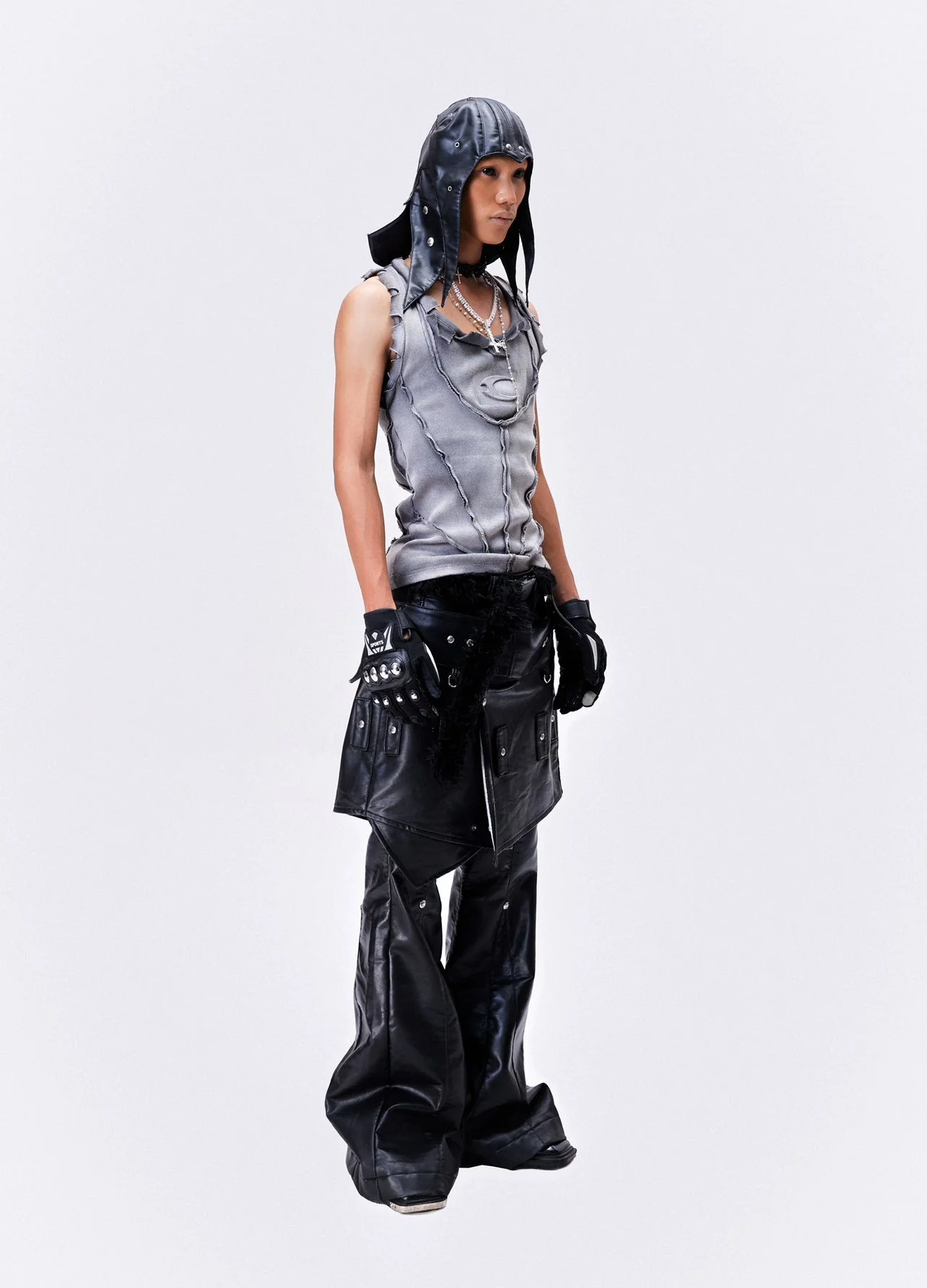 "005 CHAOS DREAM" LEATHER SKIRT PANTS - Image 7