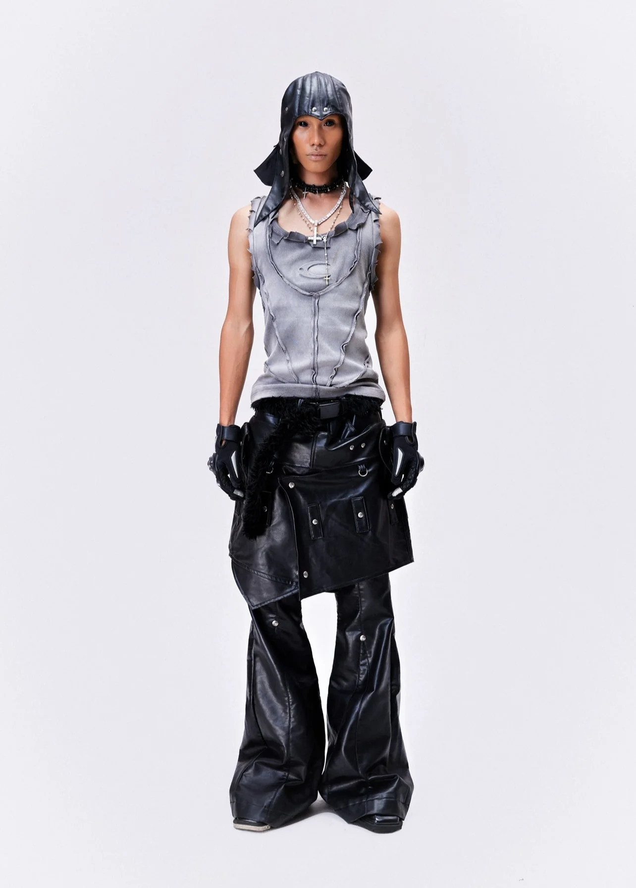 "005 CHAOS DREAM" LEATHER SKIRT PANTS - Image 8