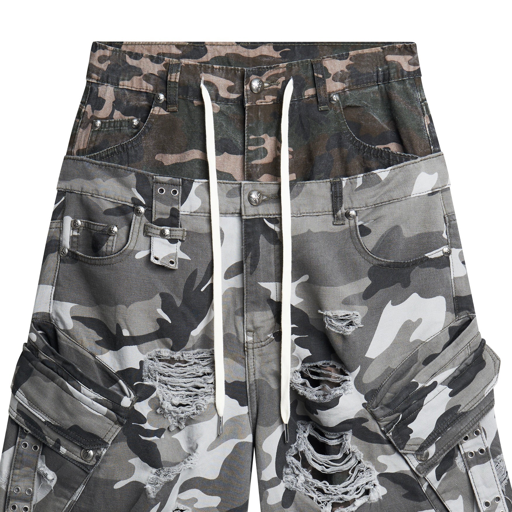 "005 CHAOS DREAM" WAXED CAMO JORTS - Image 3