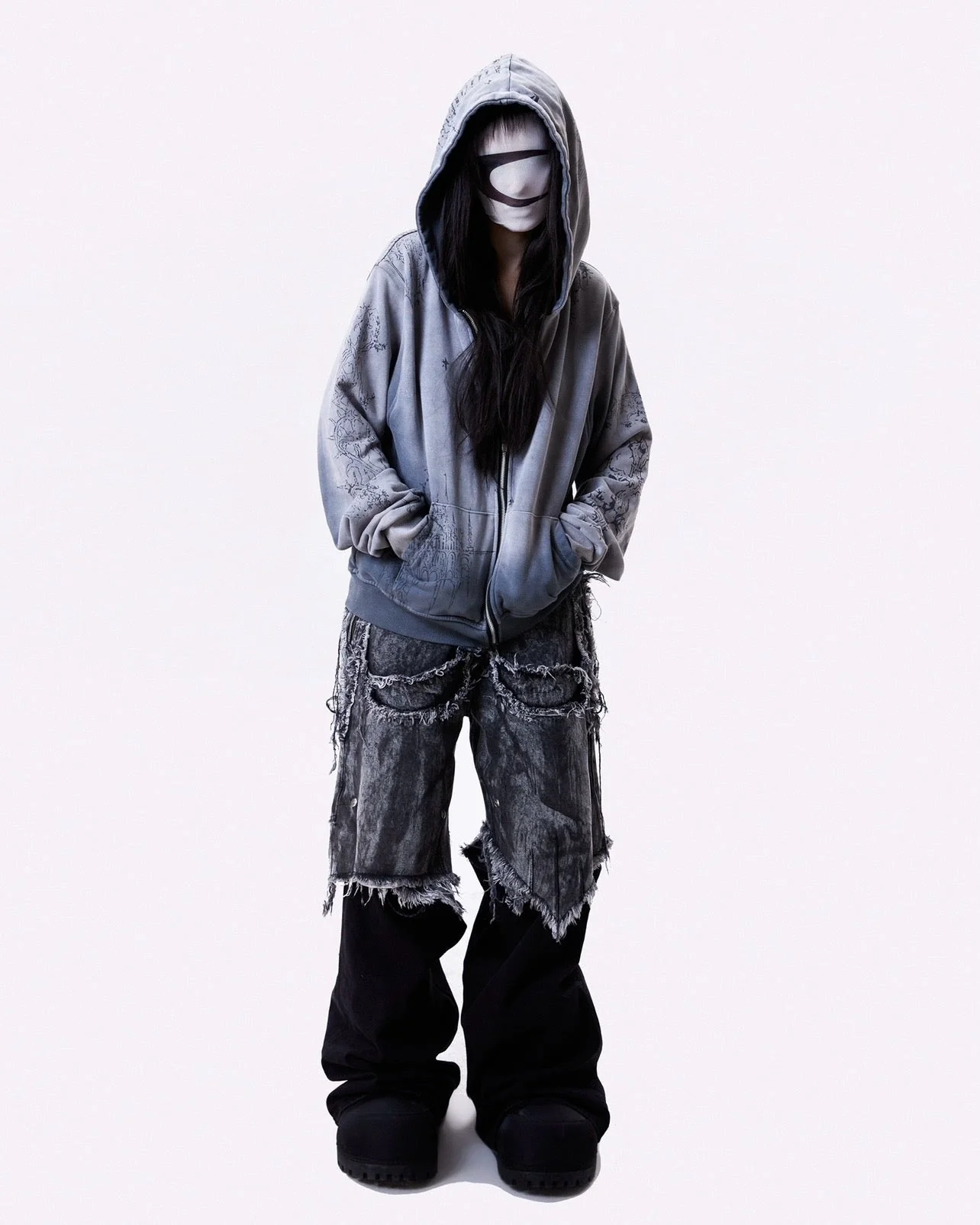 "005 CHAOS DREAM" WAXED GREY LAYER PANTS - Image 6
