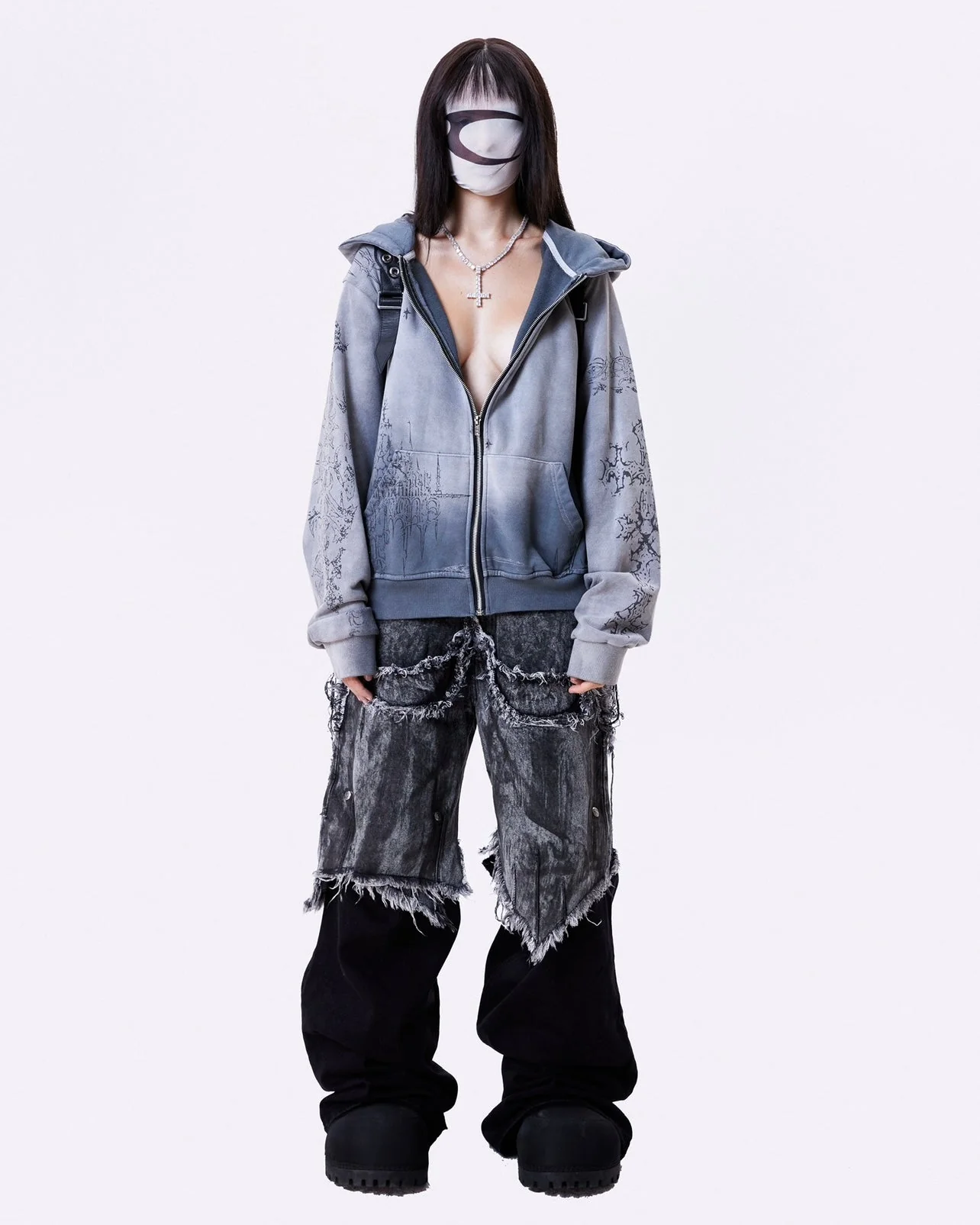 "005 CHAOS DREAM" WAXED GREY LAYER PANTS - Image 8