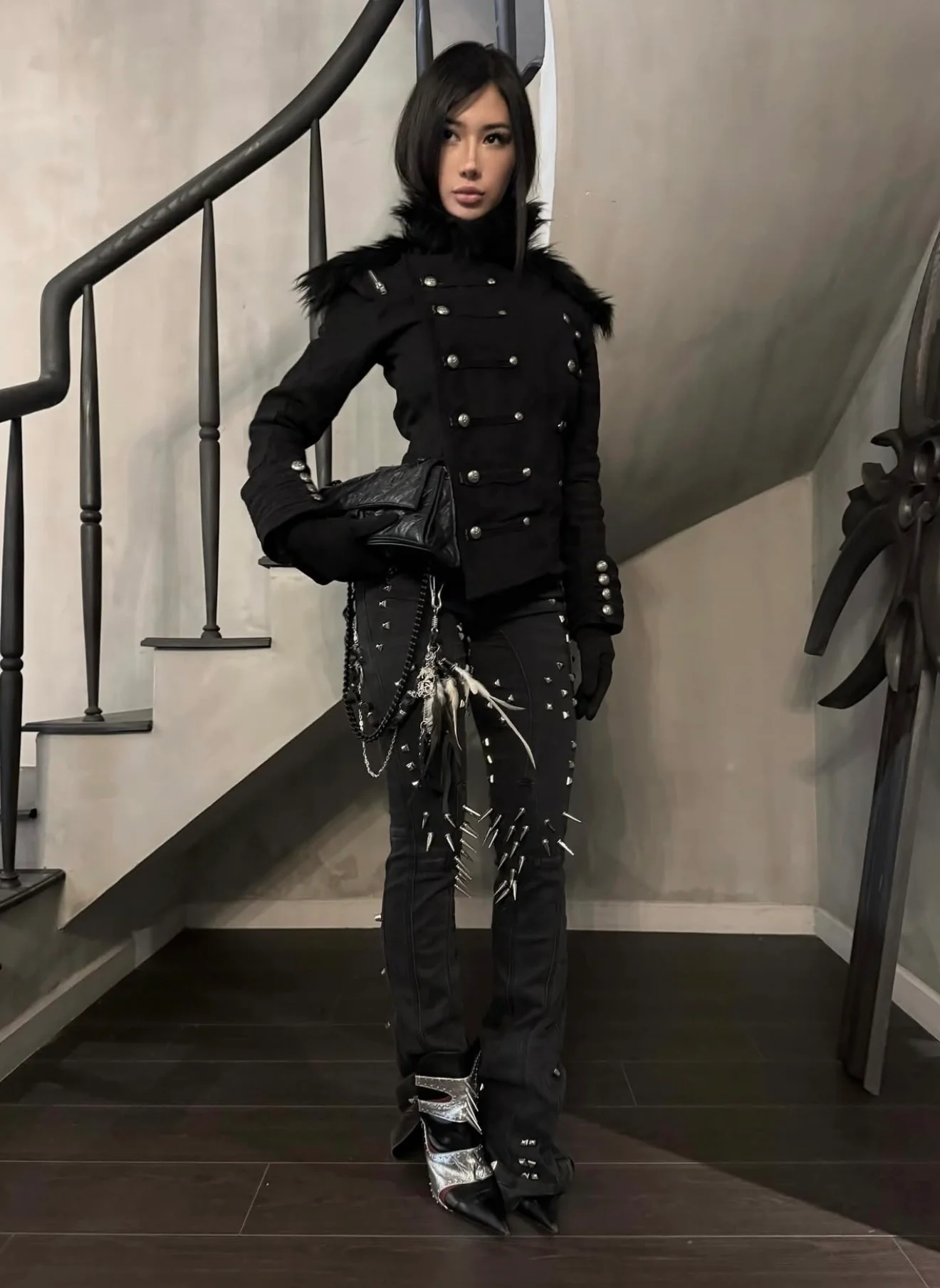 SL Black Fur Leather Jacket - Image 5