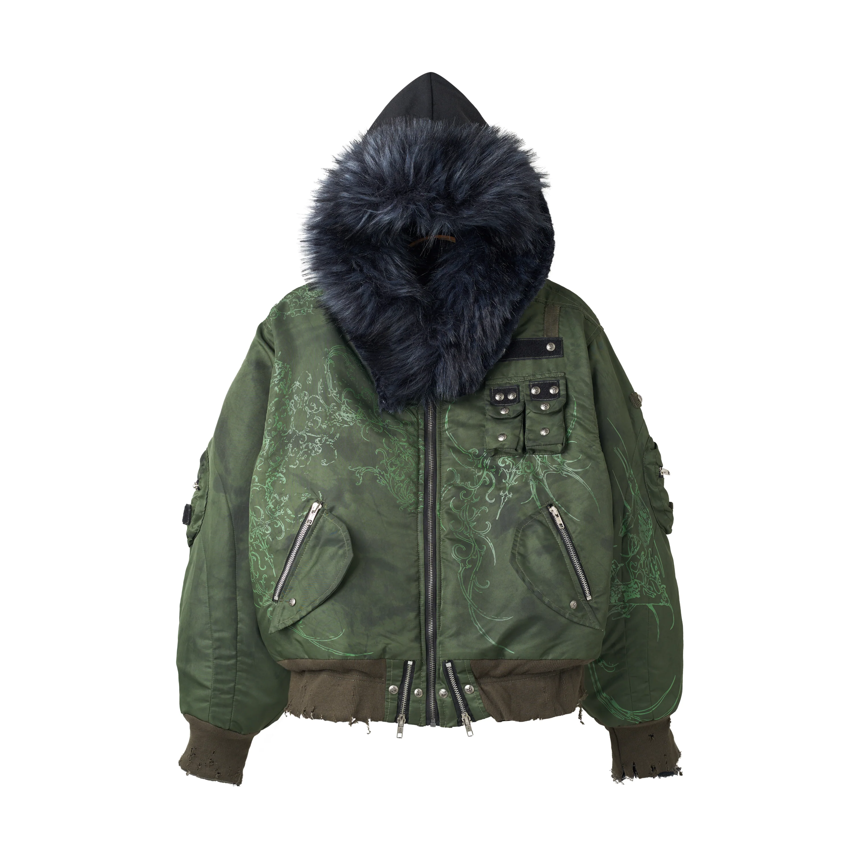COZY CHAOS OLIVE REVERSIBLE BOMBER JACKET - Image 6