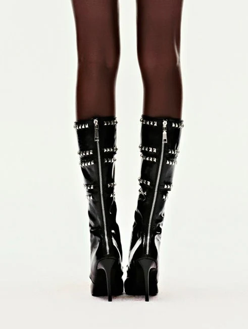 COZY KNIGHT STUDDED LEATHER HIGH HEELS - Image 5
