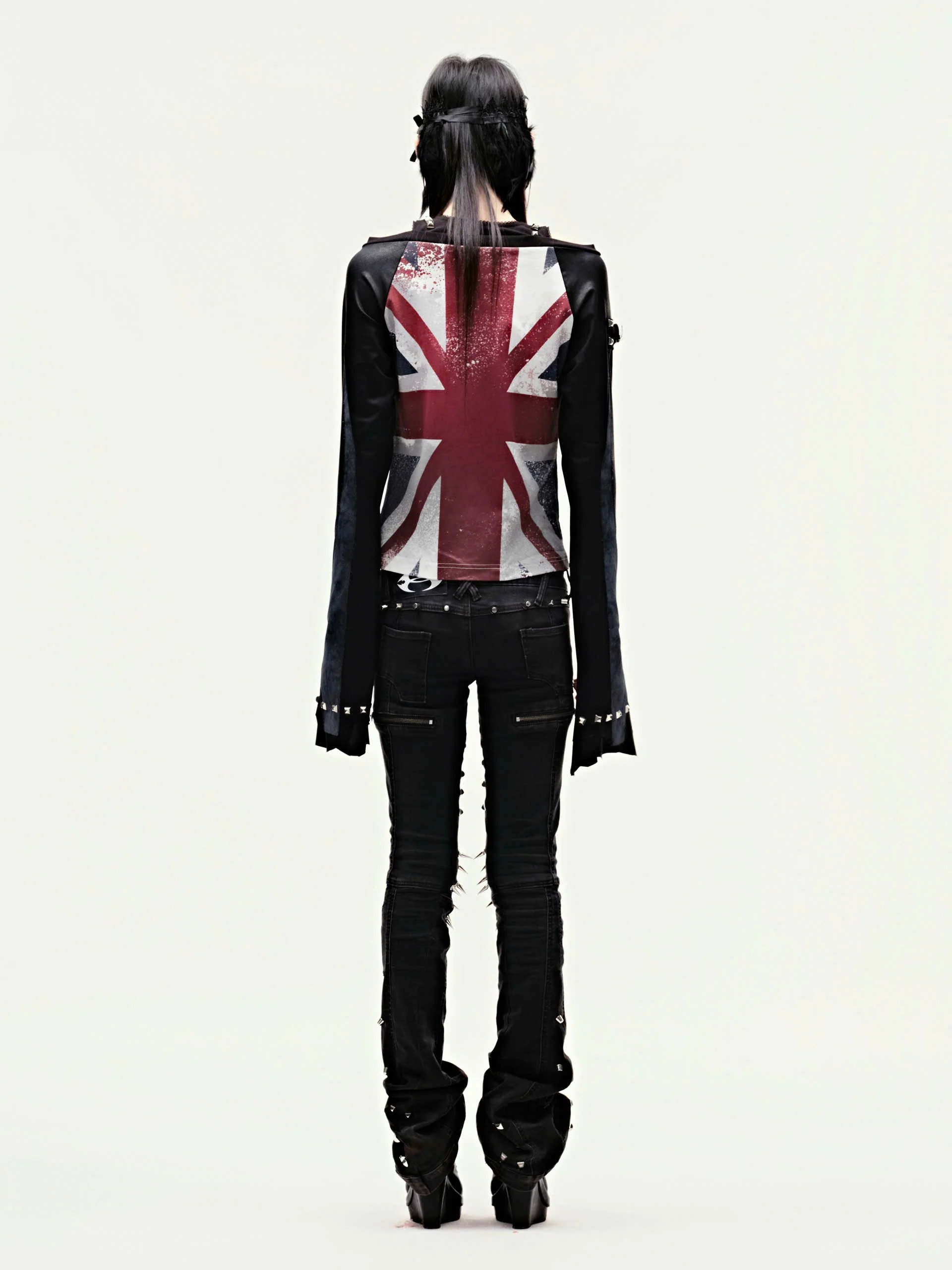 CZ SPIKE STUDDED SKINNY BLACK JEANS - Image 4