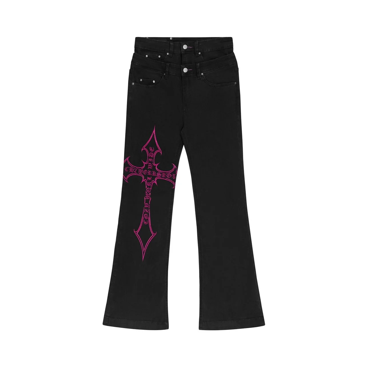 DOUBLE C CROSS BLACK FLARE JEANS (COZY X CH2)