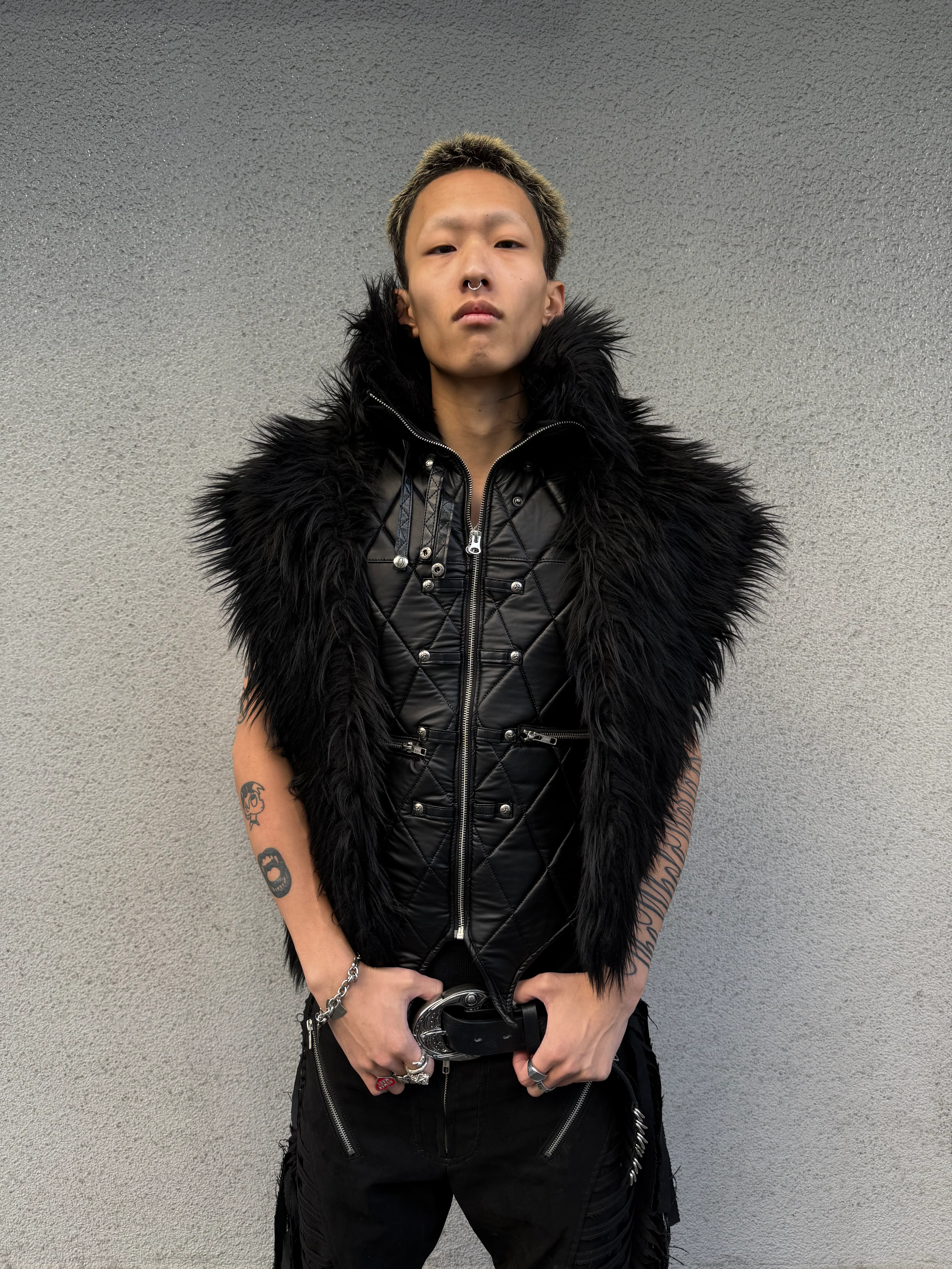 SL Black Covenant Fur Leather Vest - Image 3