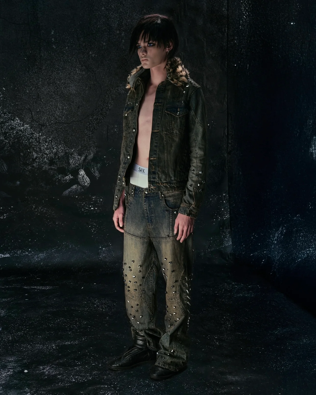 "MORE CHAOS" SPIKED JAPANESE DENIM SET - Image 3