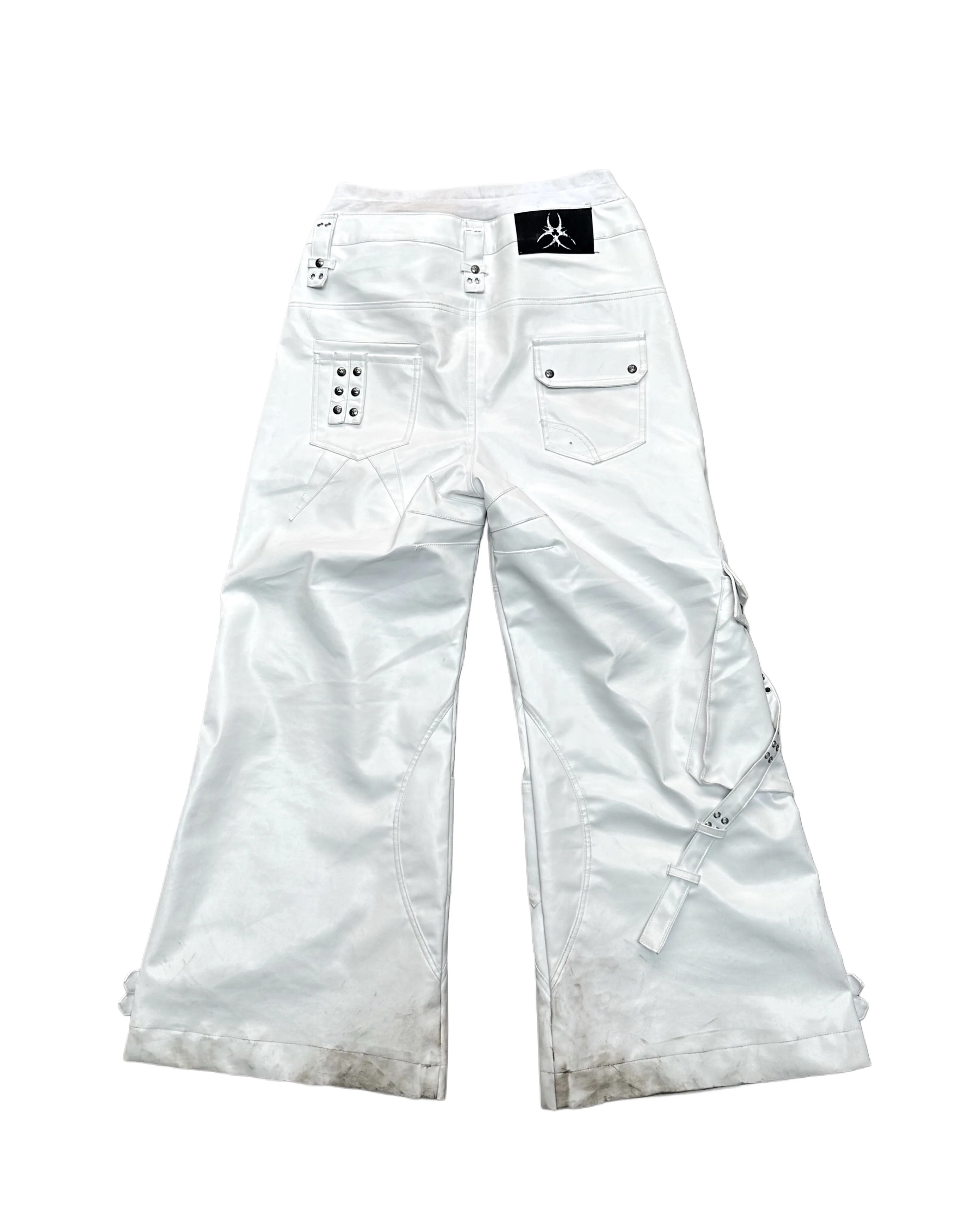 WHITE GHIDØRAH LEATHER CARGO PANTS - Image 3
