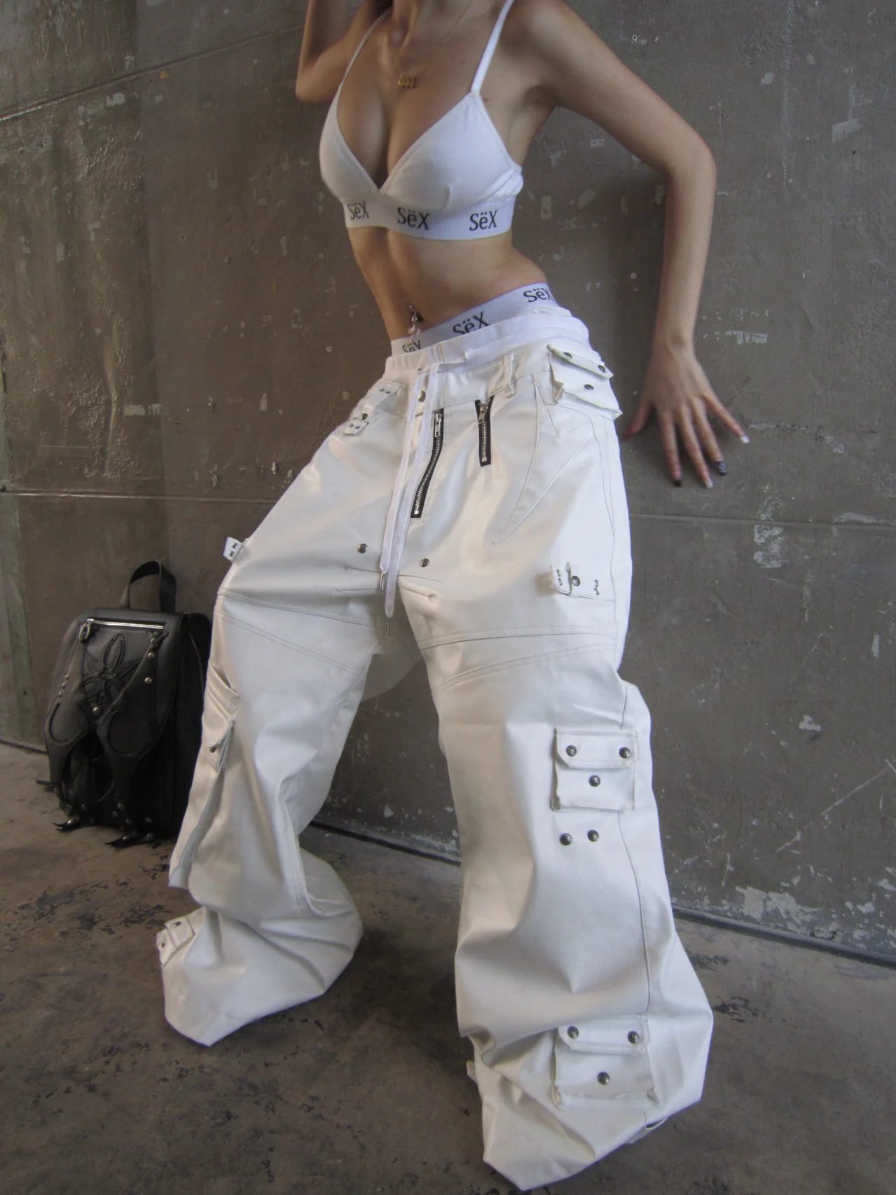WHITE GHIDØRAH LEATHER CARGO PANTS - Image 6